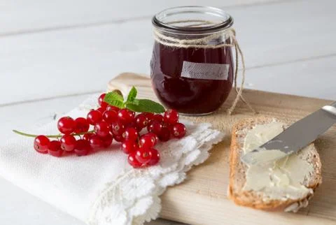 Breakfast with currant jam Stock Photos