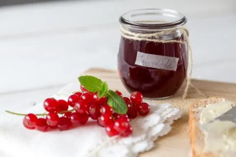 Breakfast with currant jam Stock Photos