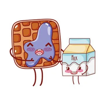 Breakfast cute bread with jam and milk box kawaii cartoon Stock Illustration
