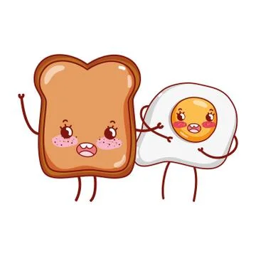 Breakfast cute fried egg and bread kawaii cartoon Stock Illustration