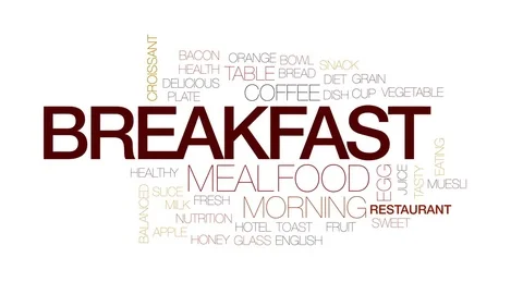 Breakfast design animated word cloud, text design animation. Kinetic typography. Stock Footage 75369623