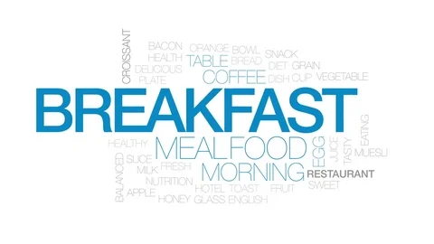 Breakfast design animated word cloud, text design animation. Kinetic typography. Stock Footage