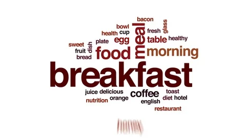 Breakfast design animated word cloud, text design animation. Stock Footage