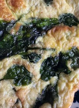Breakfast, dinner, omelet with spinach, hard cheese and bread, delicious, meal,  Фото