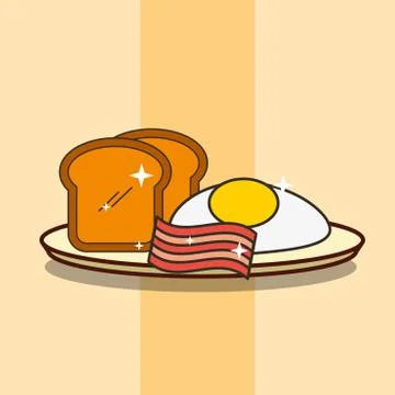 Breakfast on dish fried egg bacon and bread Stock Illustration