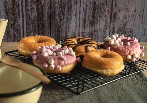 Breakfast with donut as protagonist Stock Photos