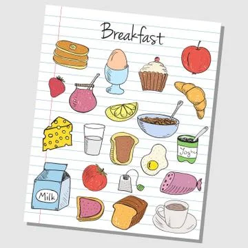 Breakfast doodles - lined paper Stock Illustration