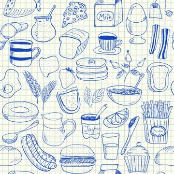Breakfast doodles seamless pattern Illustrazione stock