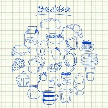 Breakfast doodles - squared paper Stock Illustration