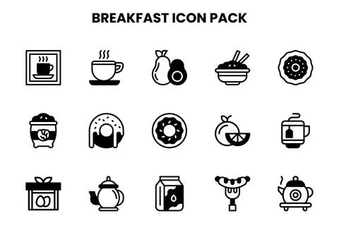 Breakfast DuoTone Set Icons Pack Stock Illustration