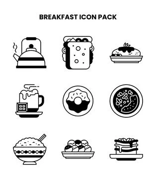 Breakfast DuoTone Set Icons Pack Stock Illustration