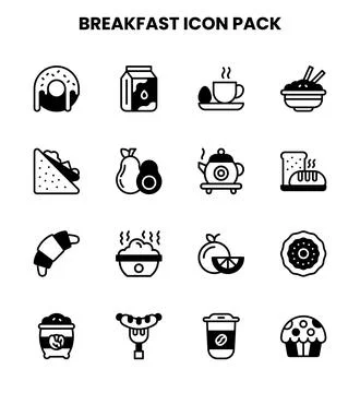 Breakfast DuoTone Set Icons Pack Stock Illustration