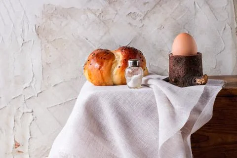 Breakfast with egg and bread Stock Photos