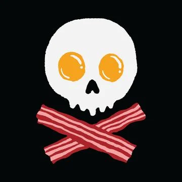 Breakfast Egg Bacon Skull Horror Funny Graphic Illustration Vector Art T-shir Иллюстрация
