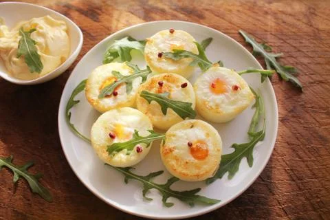 Breakfast egg muffins. Egg cups Stock Photos