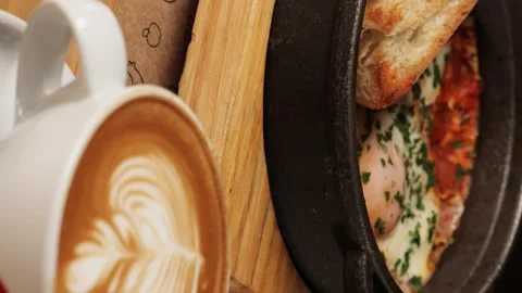 Breakfast of eggs bacon beans and sausages Stock Footage 263730075