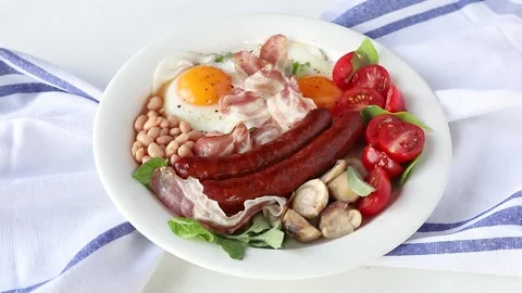 Breakfast with eggs, bacon  Video stock 158352617