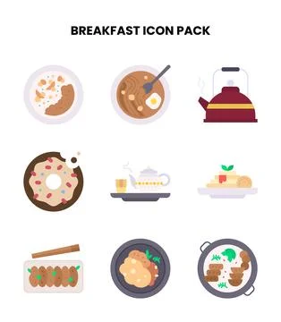 Breakfast Flat Bundle Icons Pack Stock Illustration