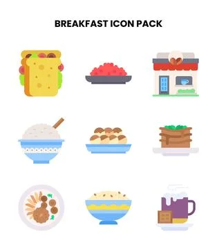 Breakfast Flat Collection Icons Pack Stock Illustration
