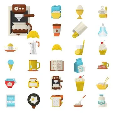 Breakfast flat color icons set Stock Illustration