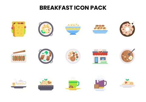Breakfast Flat Design Icons Pack Stock Illustration