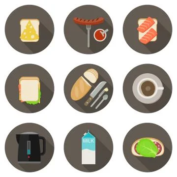 Breakfast flat icons Stock Illustration