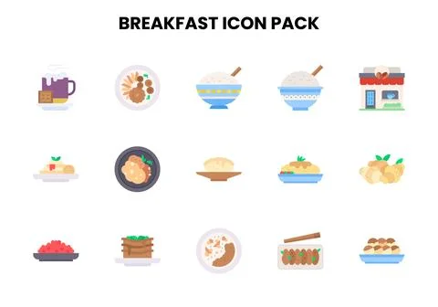 Breakfast Flat Scalable Icons Pack Stock Illustration