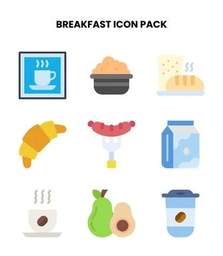 Breakfast Flat Scalable Icons Pack Stock Illustration