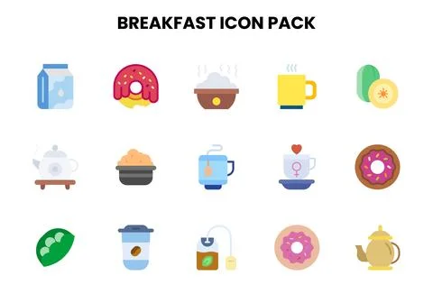 Breakfast Flat SVG Icons Pack Stock Illustration