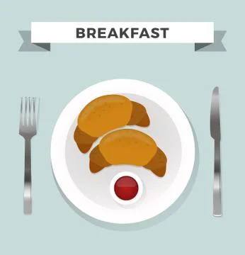 Breakfast flat top view set icons silhouette illustrations Stock Illustration