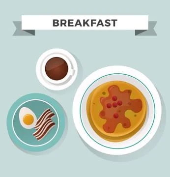 Breakfast flat top view set icons silhouette illustrations Stock Illustration