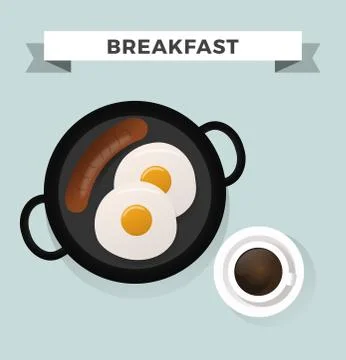 Breakfast flat top view set icons silhouette illustrations Stock Illustration