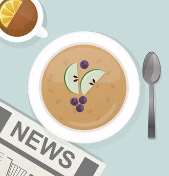 Breakfast flat top view set icons silhouette illustrations Stock Illustration