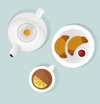 Breakfast flat top view set icons silhouette illustrations Stock Illustration