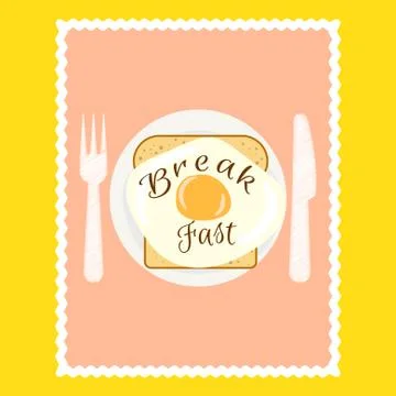 Breakfast flyer with slice of bread and scrambled egg on plate Stock Illustration