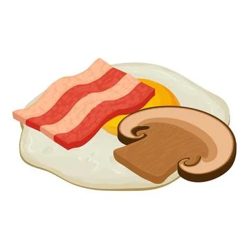 Breakfast food icon isometric vector. Fried egg champignon slice and bacon slice Stock Illustration