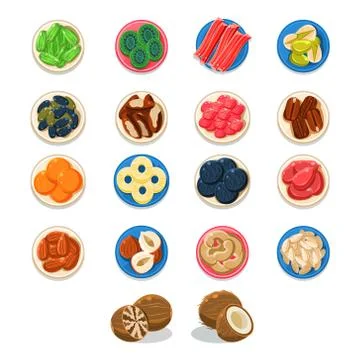 Breakfast Food Sample Plates Collection Stock Illustration