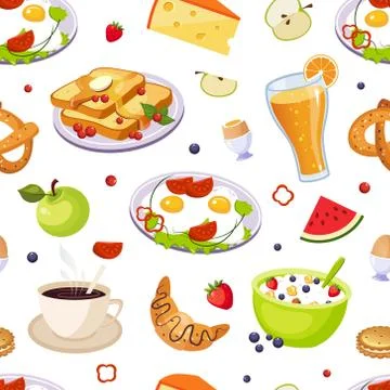 Breakfast Food Seamless Pattern, Design Element Can Be Used for Website, Cooking Stock Illustration