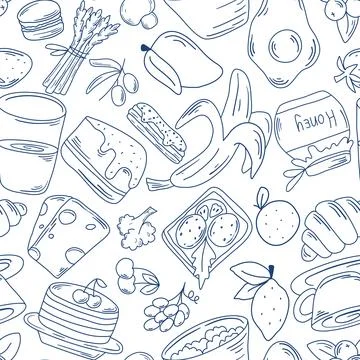 Breakfast food seamless pattern doodle sketch 스톡 일러스트