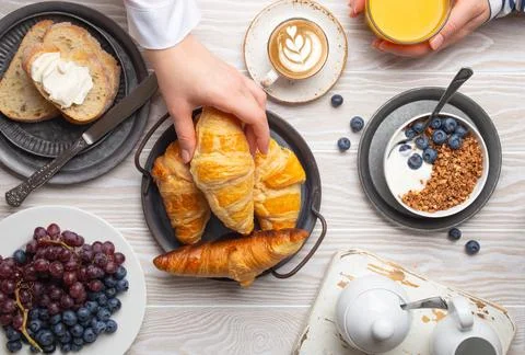 Breakfast food setting Foto stock