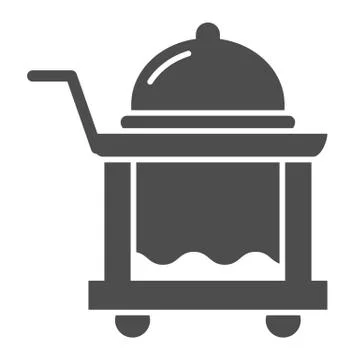 Breakfast food tray solid icon. Covered cart with table and platter symbol Illustrazione stock