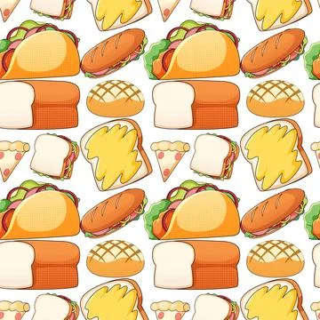 Breakfast Food Vector Seamless Pattern Stock Illustration