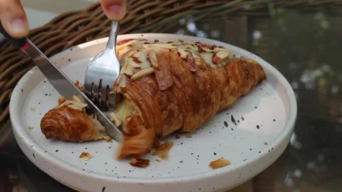 Breakfast fresh baked with croissant and cake3 Stock Footage 314556582