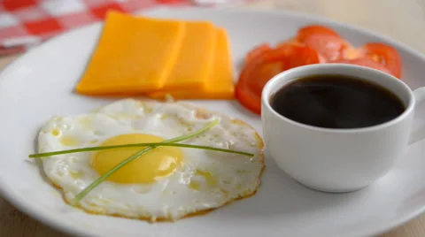 Breakfast with fried egg and black coffee Stock Footage 43264507