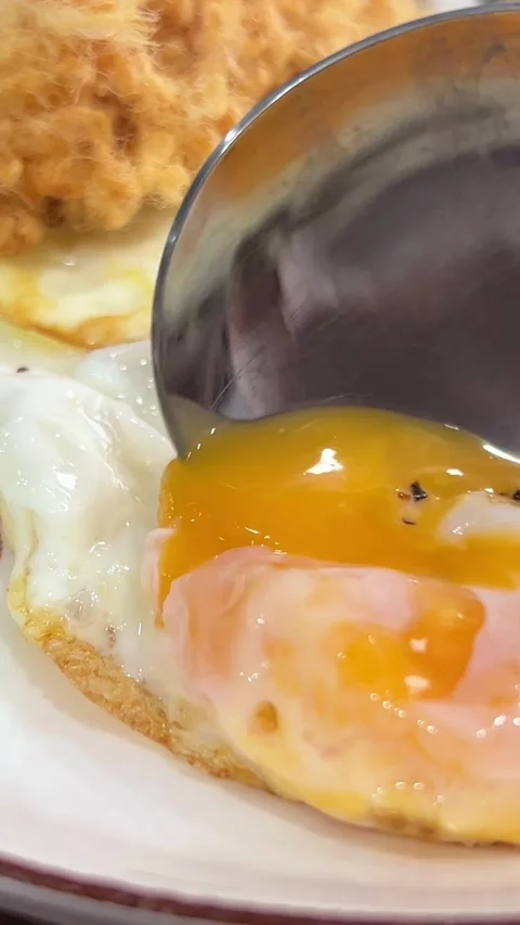 Breakfast fried egg with dry meat on plate Vietnam lunch Stock Footage 280113545