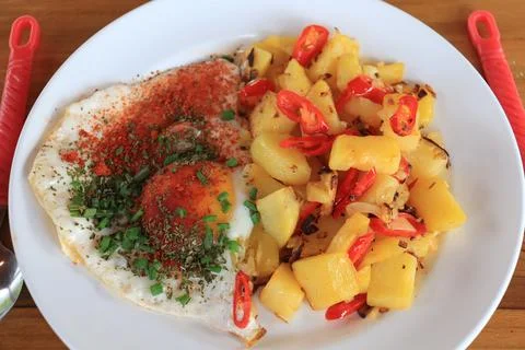 Breakfast, fried egg Stock Photos