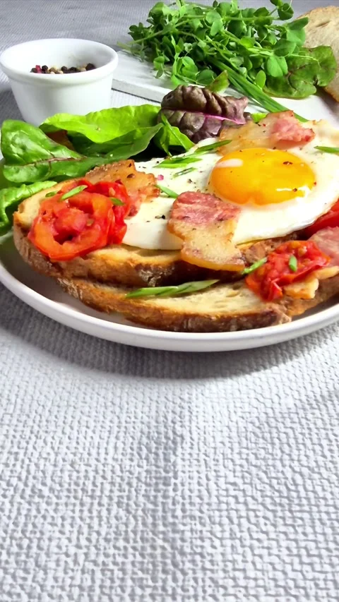 Breakfast.   fried eggs with bacon Stock Footage 304977470