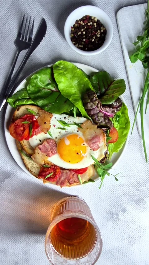 Breakfast.   fried eggs with bacon Stock Footage 304977471