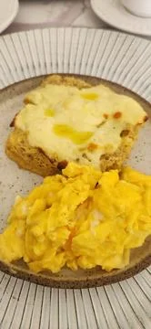 Breakfast with fruit and eggs Stock Photos