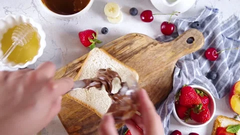 Breakfast fruit sandwiches Video stock 197378600